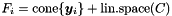 $F_i = \cone\{\vect{y}_i\} + \linspace(C)$