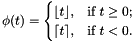 \[ \phi(t) = \begin{cases} \lfloor t \rfloor, & \text{if $t \ge 0$;} \\ \lceil t \rceil, & \text{if $t < 0$.} \end{cases} \]