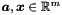 $\vect{a}, \vect{x} \in \Rset^m$