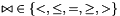 $\mathord{\relsym} \in \{ <, \leq, =, \geq, > \}$