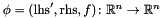 $\fund{\phi = (\mathrm{lhs}', \mathrm{rhs}, f)}{\Rset^n}{\Rset^n}$