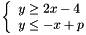 \[\left\{\begin{array}{l} y \geq 2x - 4\\ y \leq -x + p \end{array}\right.\]