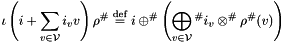 \[ \iota\left(i + \sum_{v \in \cV}i_{v}v\right)\rho^{\#} \defeq i \asifp \left(\bigoplus_{v \in \cV}{}^{\#}i_{v} \amifp \rho^{\#}(v)\right) \]